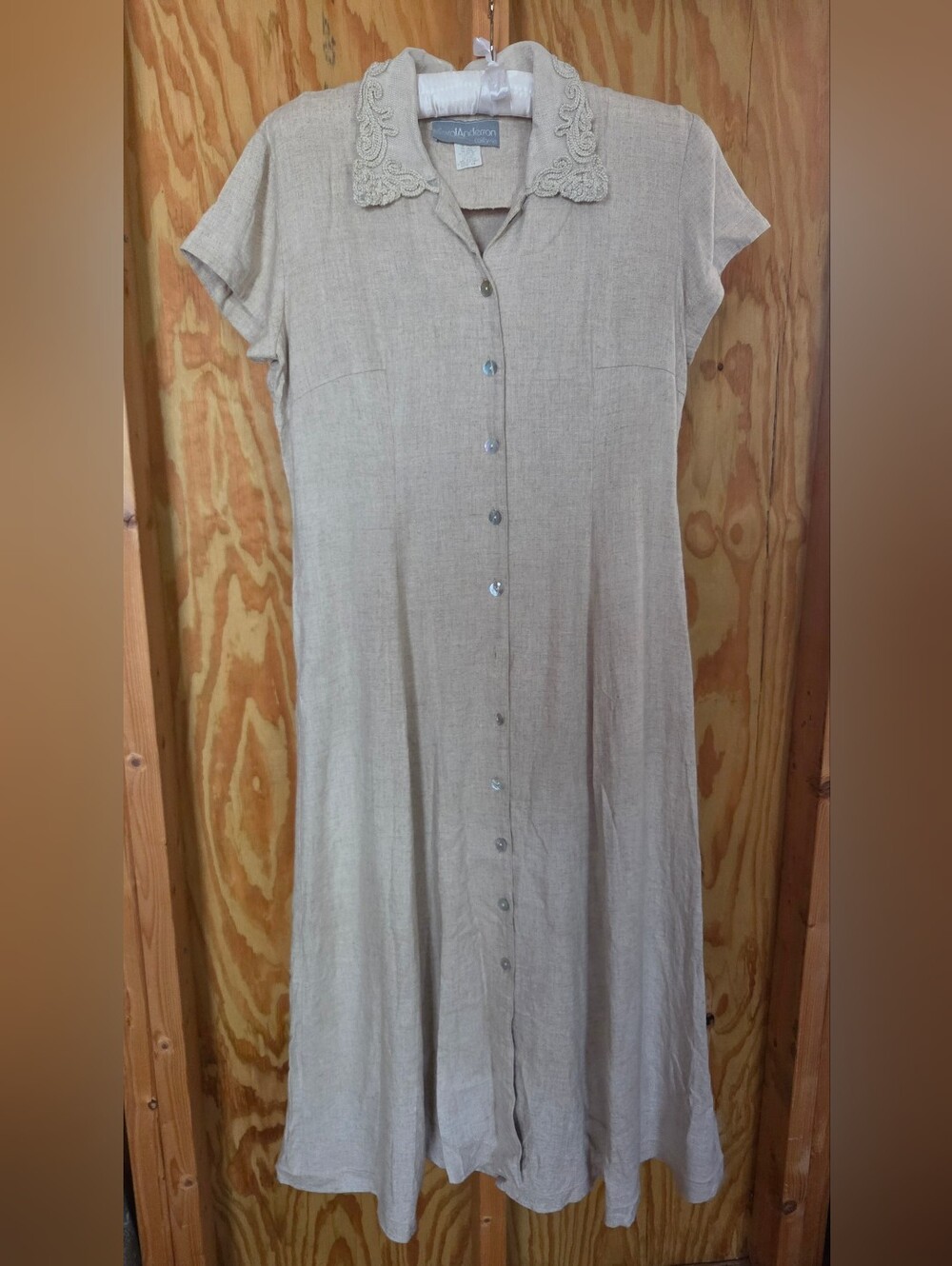 Vintage Carol Anderson Linen Blend Lace Collar Button Front Dress 10